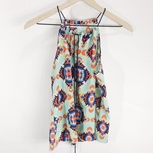 MOD Aztec Print Blue Orange‎ Tassle Sleeveless Blouse M